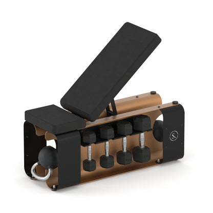 SOLO Signature adjustable storage bench in black and bronze
